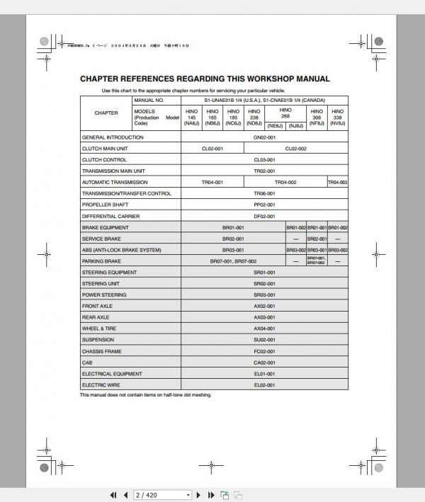 HINO Truck Workshop Manuals 2005 CD2