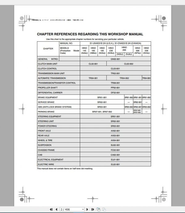HINO Truck Workshop Manuals 2005 CD3