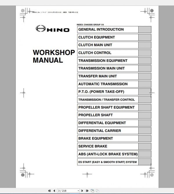 HINO Truck Workshop Manuals 2005 CD4