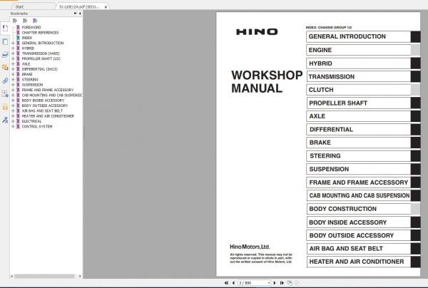 HINO Truck Workshop Manuals 2012 CD2