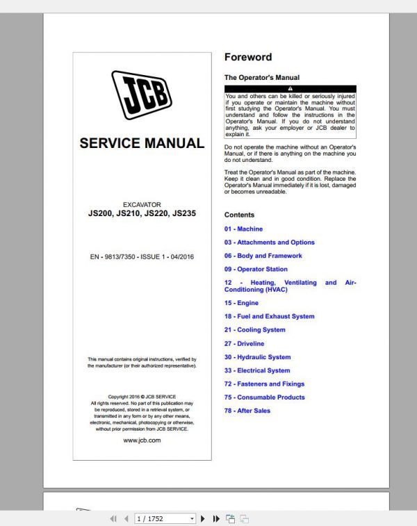 JCB Excvator JS200JS210JS220JS235 T4F Service Manual1