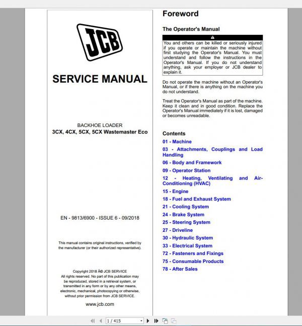 JCB New Model Service Manual 2019 Full DVD6