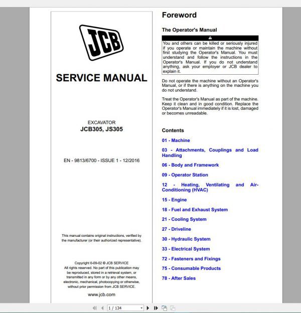 JCB New Model Service Manual 2019 Full DVD9