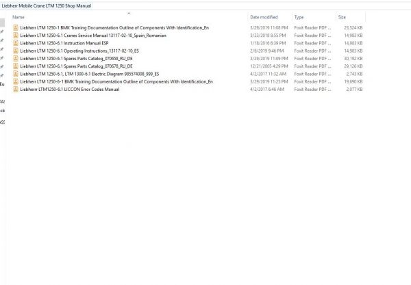 Liebherr Mobile Crane LTM 1250 Shop Manual