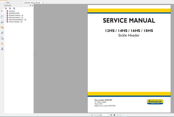 New Holland Agriculture Equipment Header Service Manuals (2)