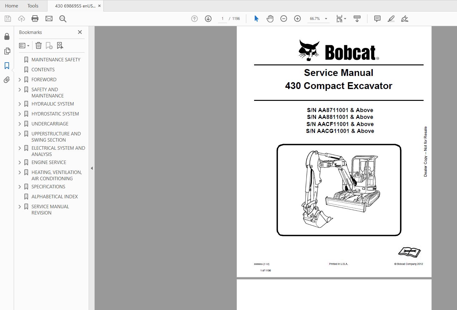 Bobcat Excavator Service Library 2017 DVD7