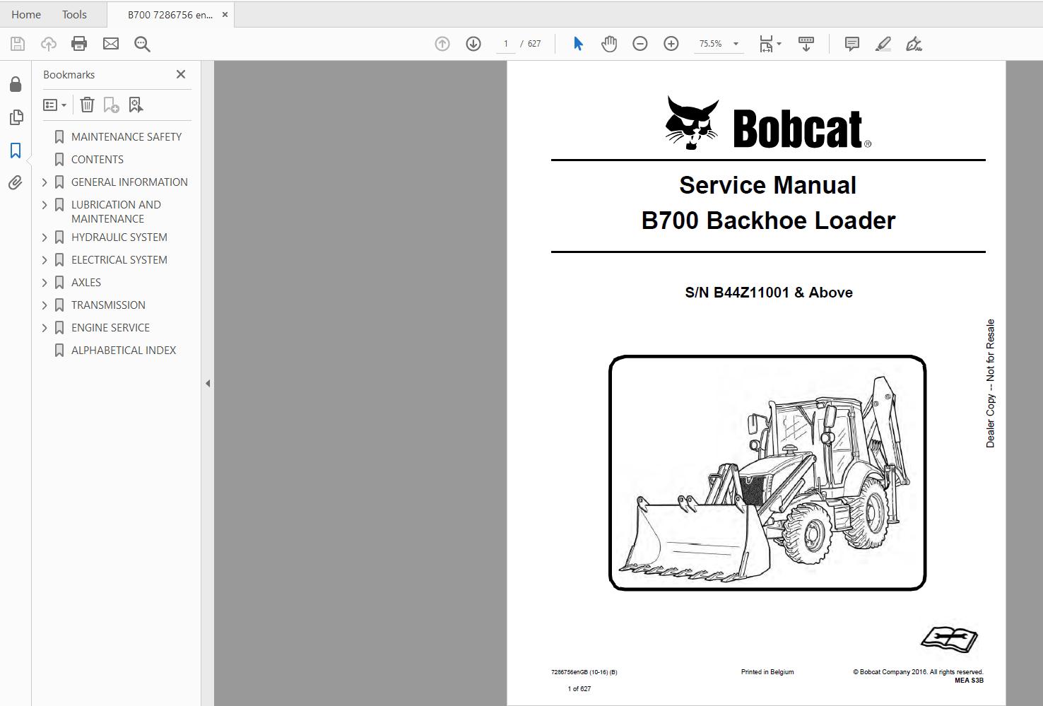 Bobcat Loader Backhoe Service Library 2017 DVD7