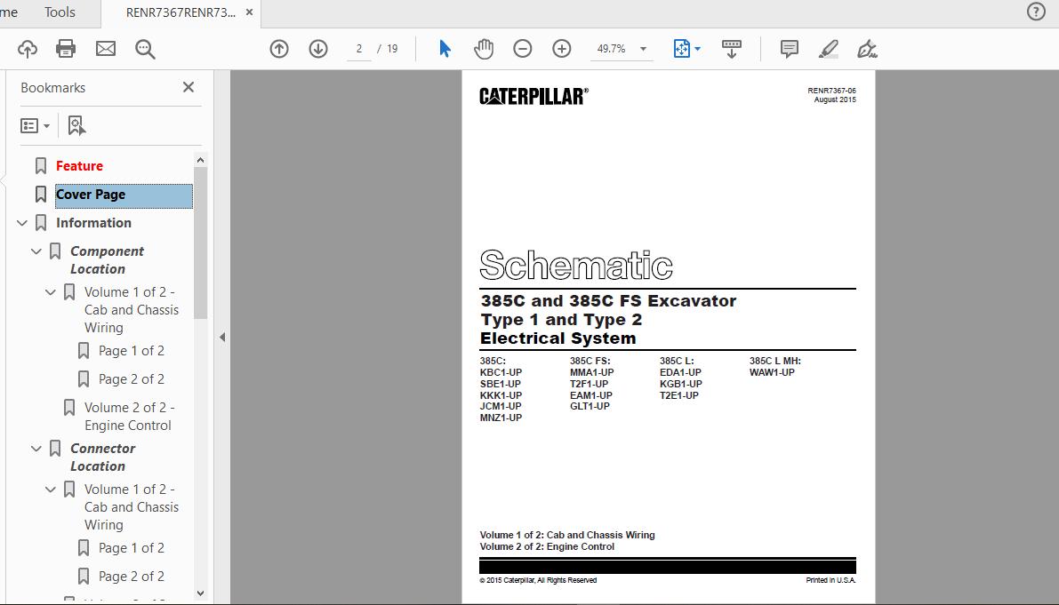 CAT 385C FS EAM1 UP Excavator Hydraulic Electrical System Attachment 1