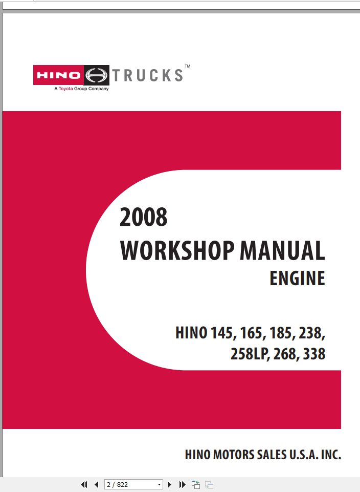 HINO Truck 145 165 185 238 258LP 268 338 Workshop Manuals 2008 EN 1