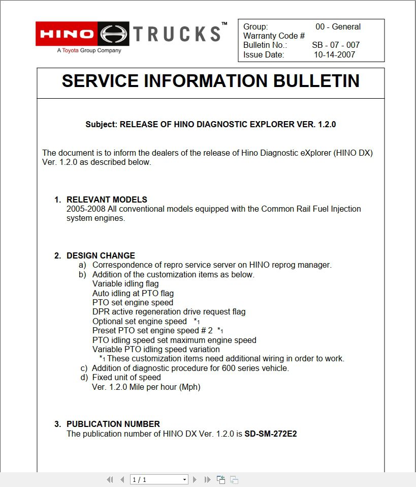 HINO Truck All Series Technical Service Bulletins Engine Updates 2019 EN 1