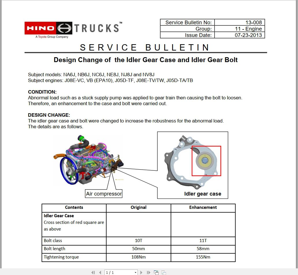 HINO Truck All Series Technical Service Bulletins Engine Updates 2019 EN 3