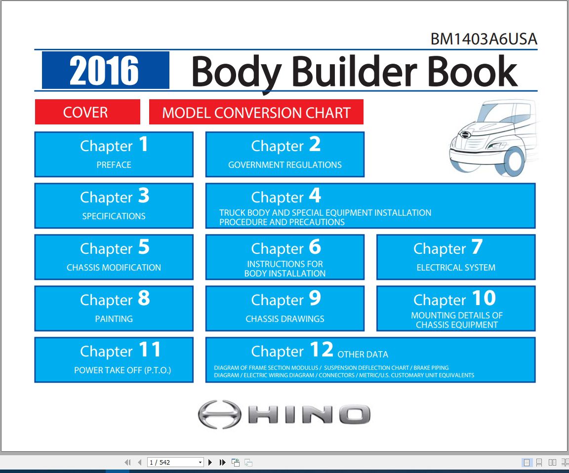 HINO Truck Body Builder Book BM1403A6USA 2016 Manuals Guides EN 1