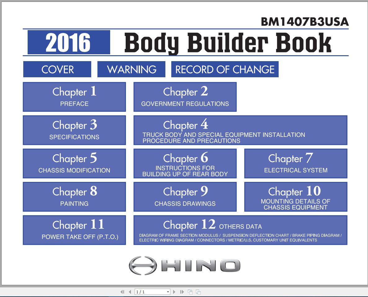 HINO Truck Body Builder Book BM1407B3USA 2016 Manuals Guides EN 1