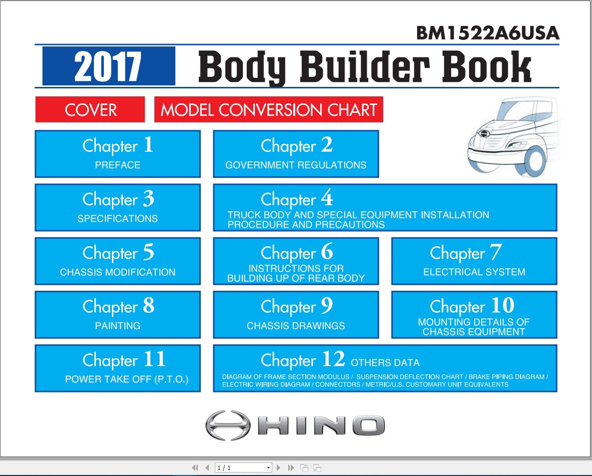 HINO Truck Body Builder Book BM1522A6USA 2017 Manuals Guides EN 1