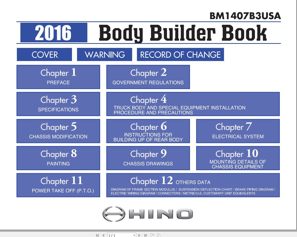 HINO Truck Body Builder Book BM1528A3USA 2017 Manuals Guides EN 1