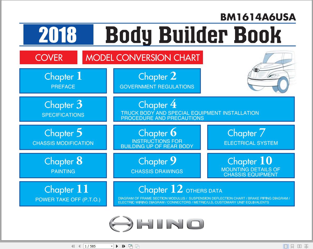 HINO Truck Body Builder Book BM1614A6USA 2018 Manuals Guides EN 1