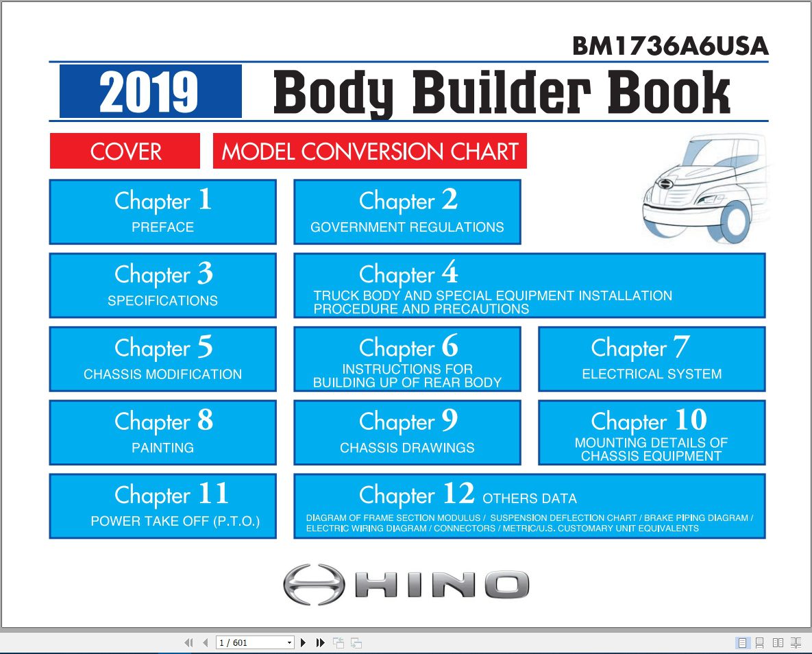 HINO Truck Body Builder Book BM1736A6USA 2019 Manuals Guides EN 1