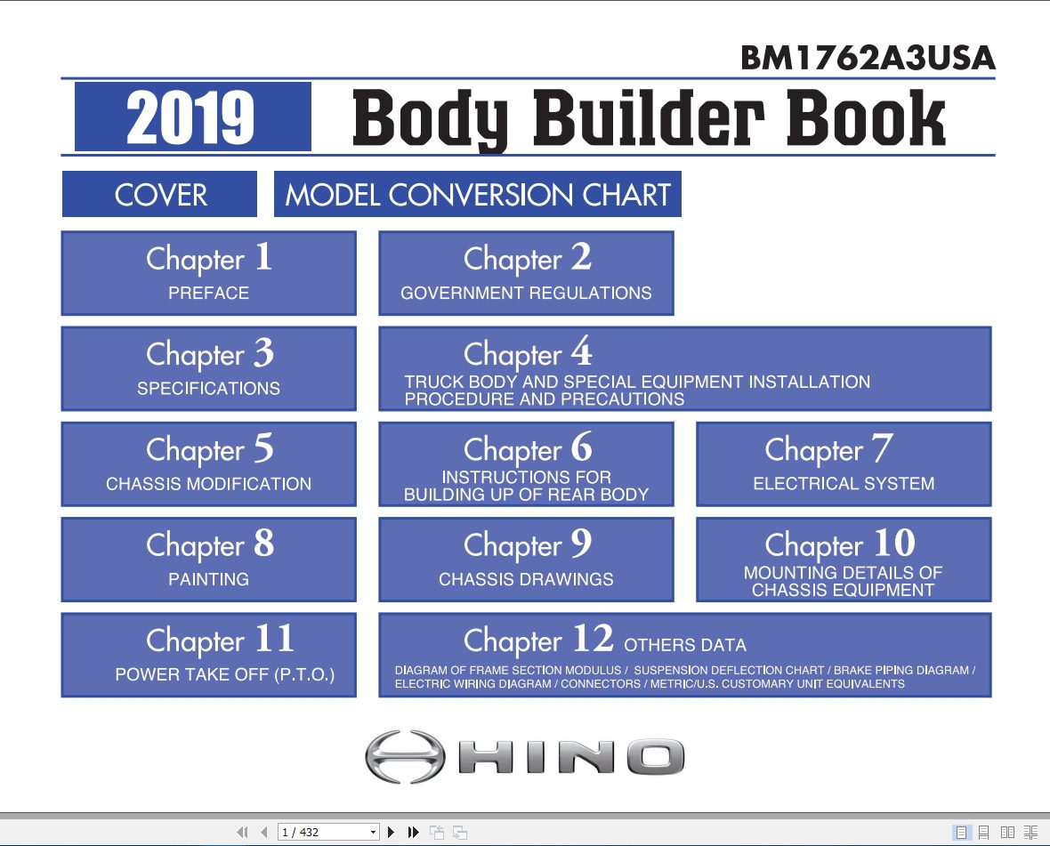 HINO Truck Body Builder Book BM1762A3USA 2018 Manuals Guides EN 1