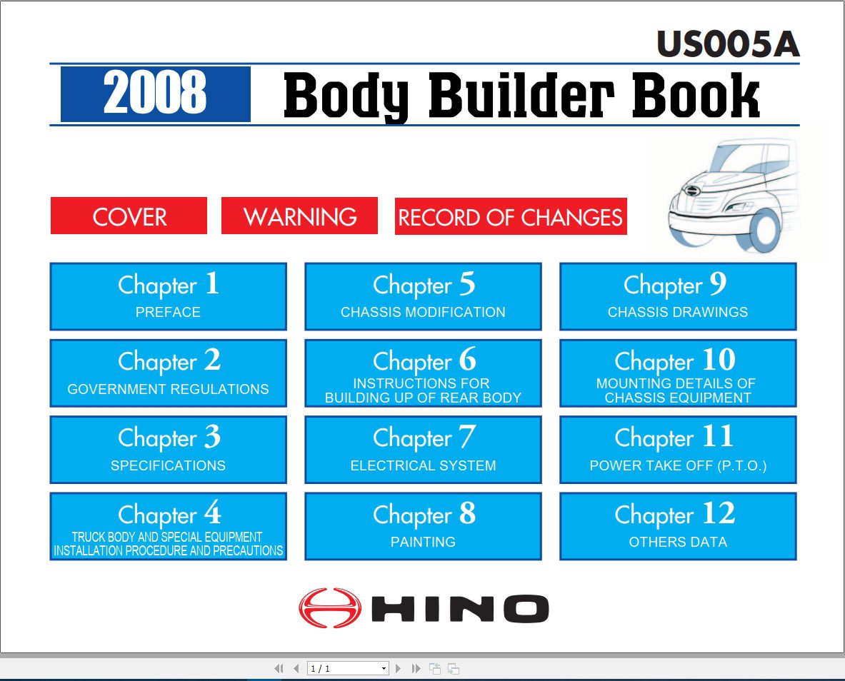 HINO Truck Body Builder Book US005A Manuals Guides 2008 EN 1