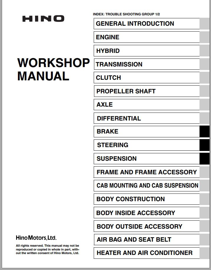 HINO Truck COE All Series J05E 155 155h 195 195h Workshop Manuals 2015 EN 1