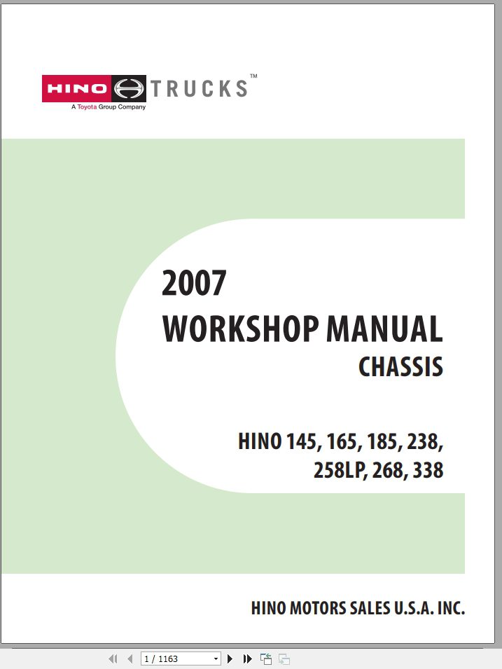 HINO Truck Chassis 145 165 185 238 258LP 268 338 Workshop Manuals 2007 EN 1