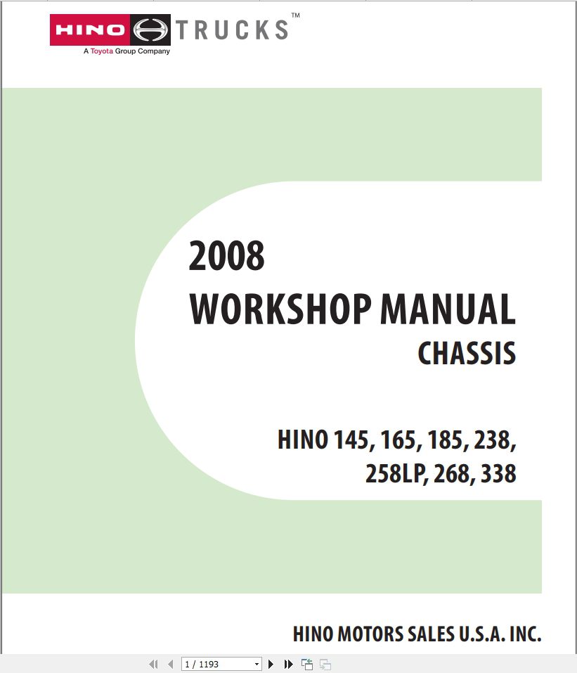HINO Truck Chassis 145 165 185 238 258LP 268 338 Workshop Manuals 2008 EN 1