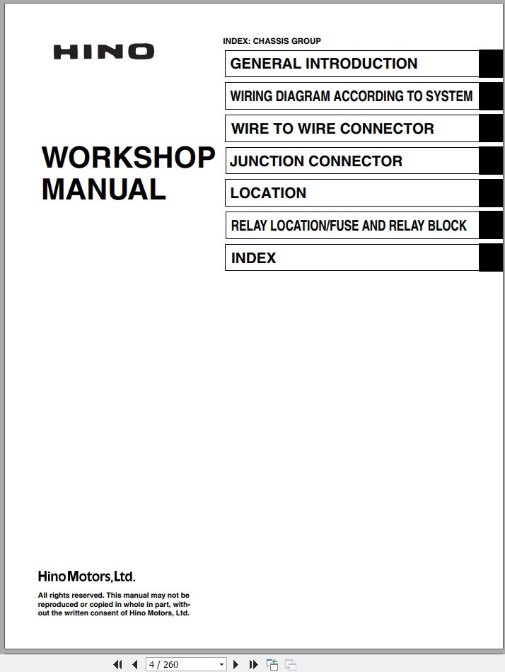 HINO Truck Chassis 155 155h 195 195h Workshop Manuals 2010 EN 2