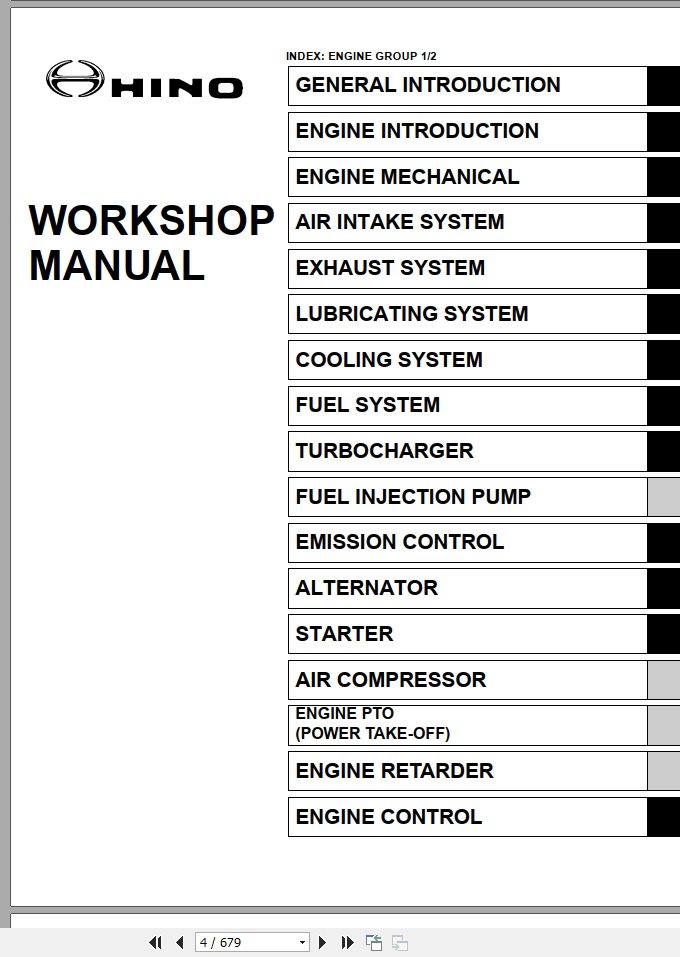 HINO Truck Engine 145 165 185 238 258LP 268 338 Workshop Manuals 2007 EN 2
