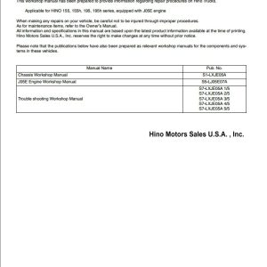 HINO Truck Engine 155 155h 195 195h All Series Workshop Manuals 2019 EN 1