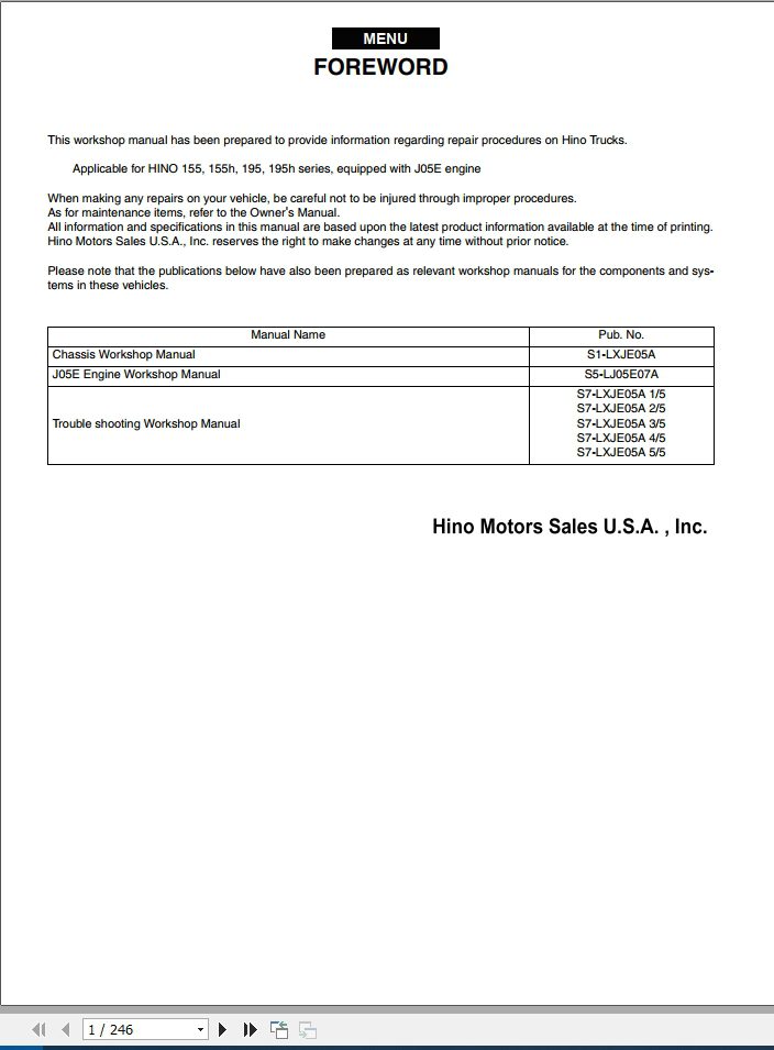 HINO Truck Engine 155 155h 195 195h All Series Workshop Manuals 2019 EN 1