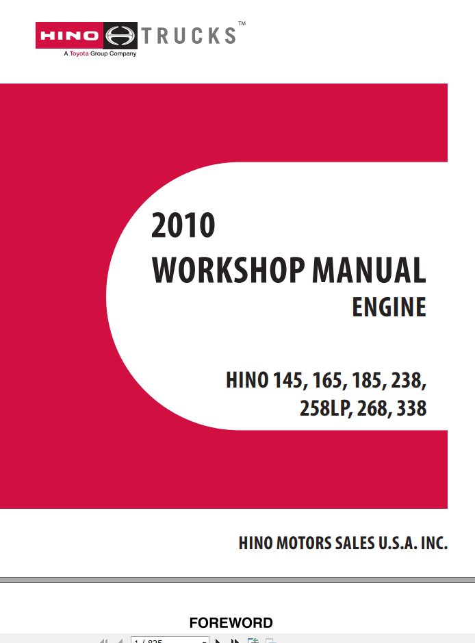 HINO Truck Engine All Series 145 165 185 238 258LP 268 338 Workshop Manuals 2010 EN 1