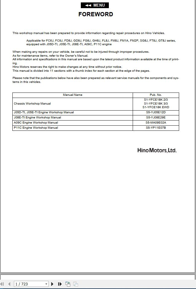 HINO Truck Engine All Series Workshop Manuals 2019 EN 1