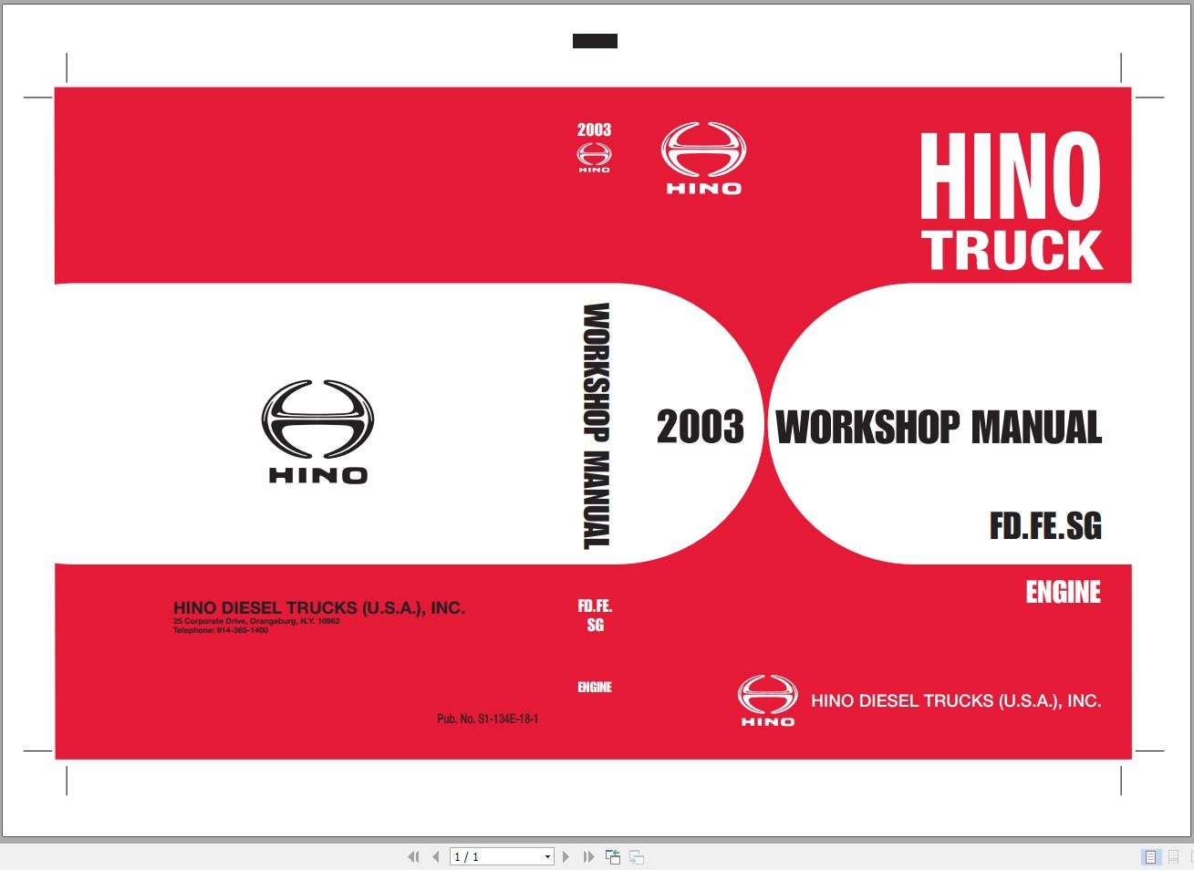 HINO Truck Engine Diesel All Series FD FE and SG Workshop Manuals 2003 EN 1