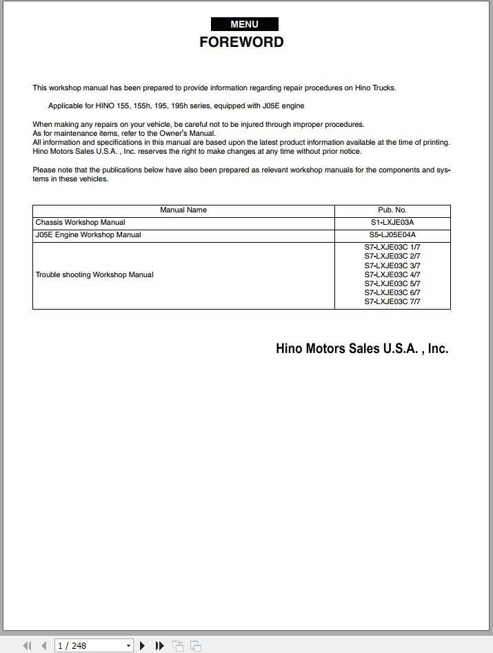 HINO Truck Engine LXJE03C 7 All Series Workshop Manuals 2007 EN 1