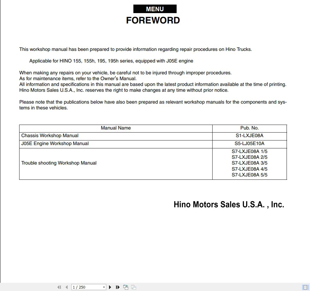 HINO Truck Engine LXJE08A All Series Workshop Manuals 2008 EN 1