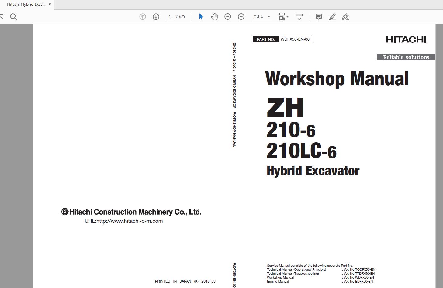 Hitachi Hybrid Excavator ZH210 210LC 6 Workshop Manual WDFX50 EN 00 1