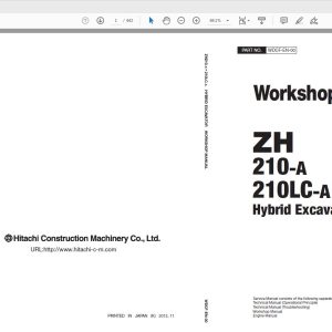 Hitachi Hybrid Excavator ZH210 210LC A Workshop Manual WDCF EN 0020140313 1