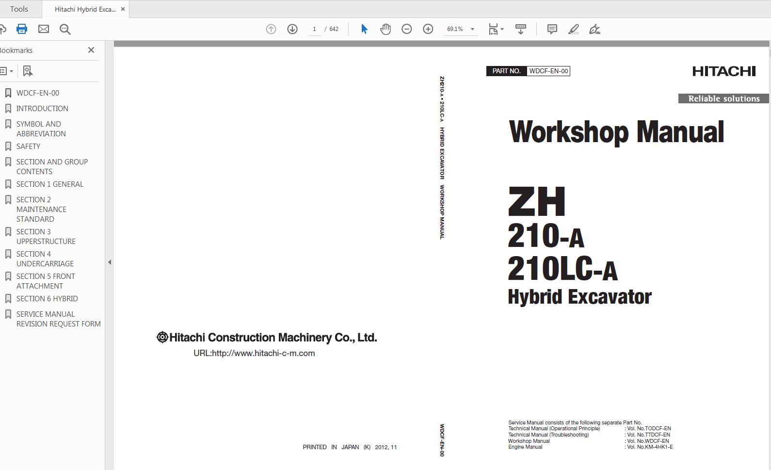 Hitachi Hybrid Excavator ZH210 210LC A Workshop Manual WDCF EN 0020140313 1
