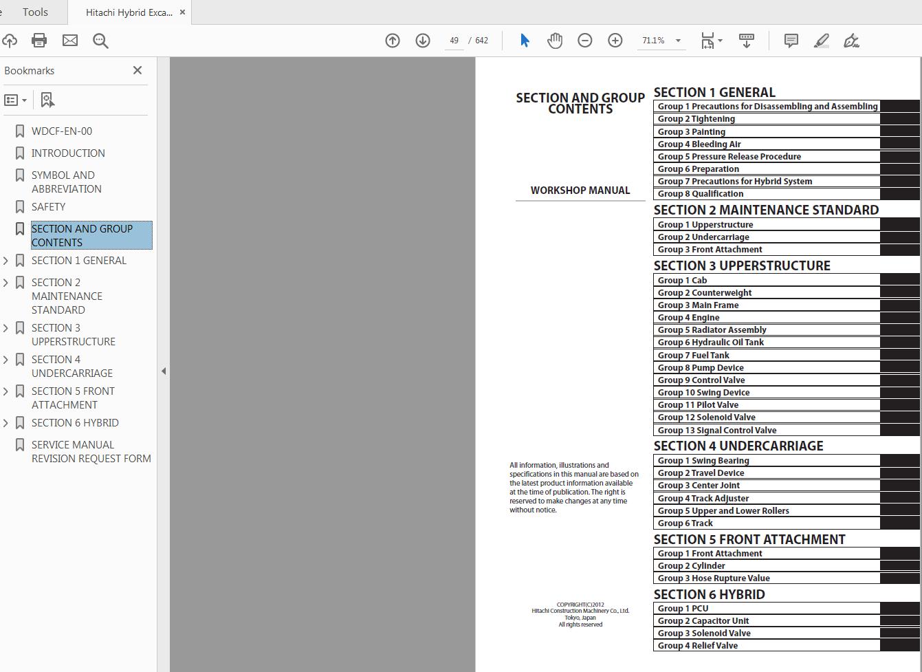 Hitachi Hybrid Excavator ZH210 210LC A Workshop Manual WDCF EN 0020140313 2