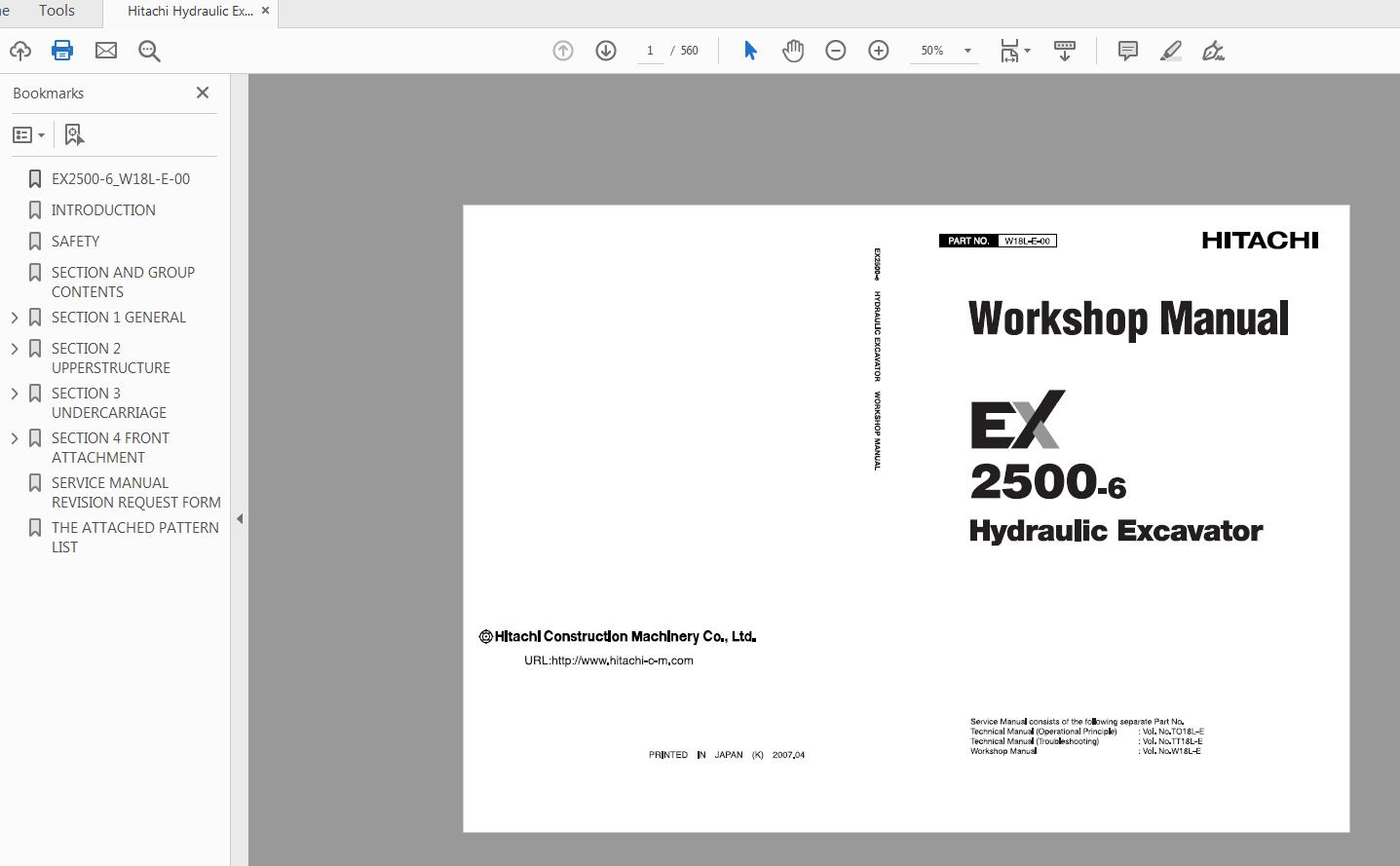Hitachi Hydraulic Exacavator EX2500 6 Workshop Manual W18L E 0020131204 1