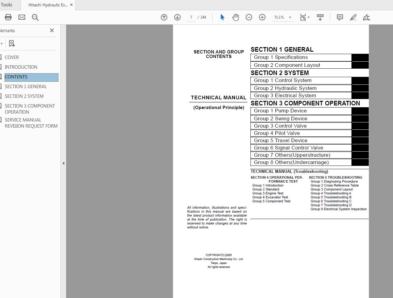 Hitachi Hydraulic Excavator EX1200 5C Technical Manual TO18E OPE 00 2