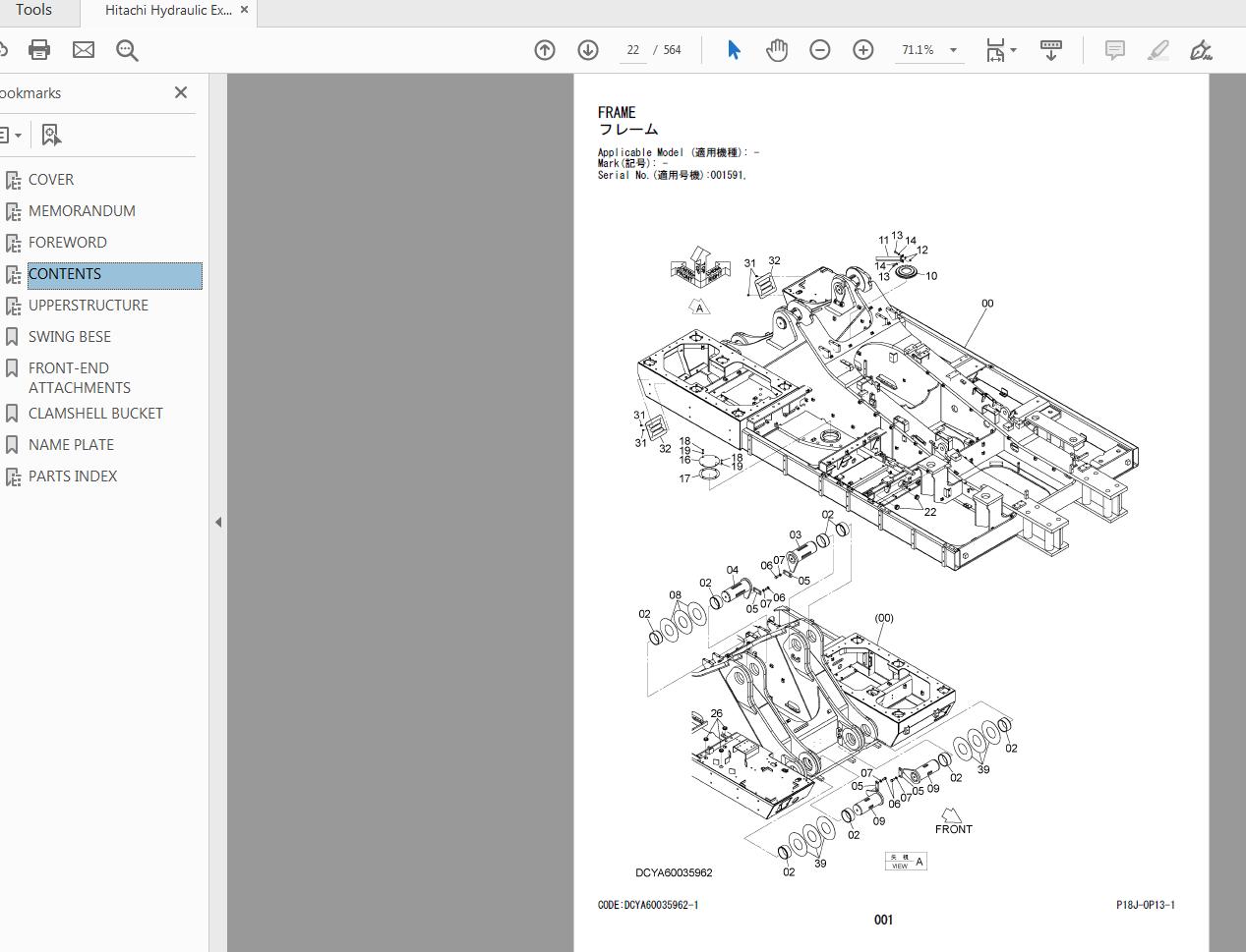 Hitachi Hydraulic Excavator EX1200 6 Parts Catalog P18J OP13 1 2