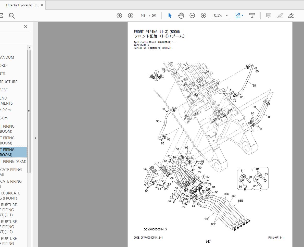 Hitachi Hydraulic Excavator EX1200 6 Parts Catalog P18J OP13 1 3