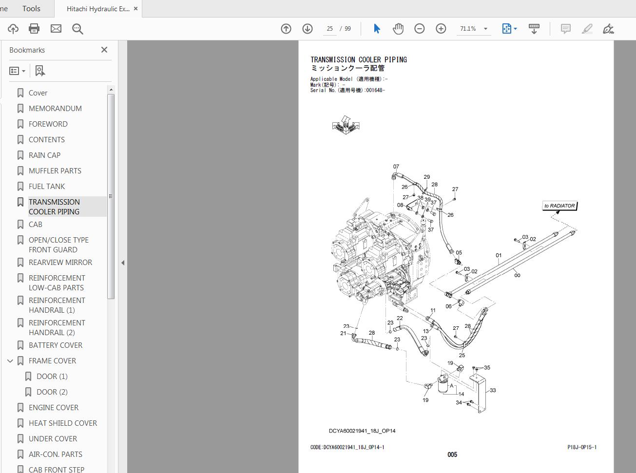 Hitachi Hydraulic Excavator EX1200 6 Parts Catalog P18J OP15 1 2