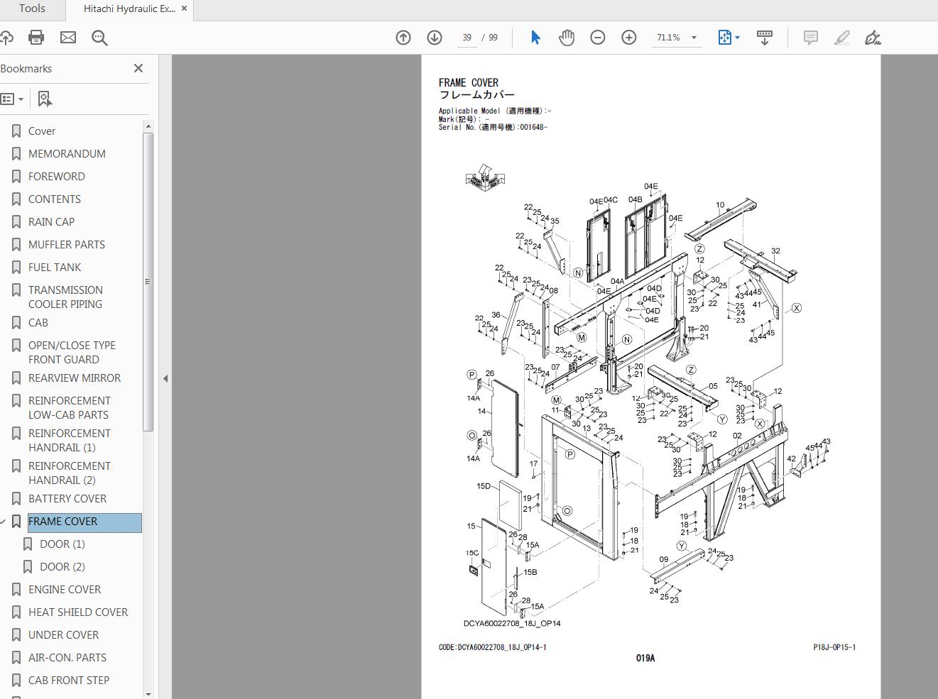 Hitachi Hydraulic Excavator EX1200 6 Parts Catalog P18J OP15 1 4