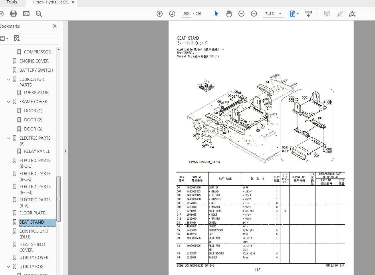 Hitachi Hydraulic Excavator EX1200 6 Parts Catalog PM18J OP16 1 4
