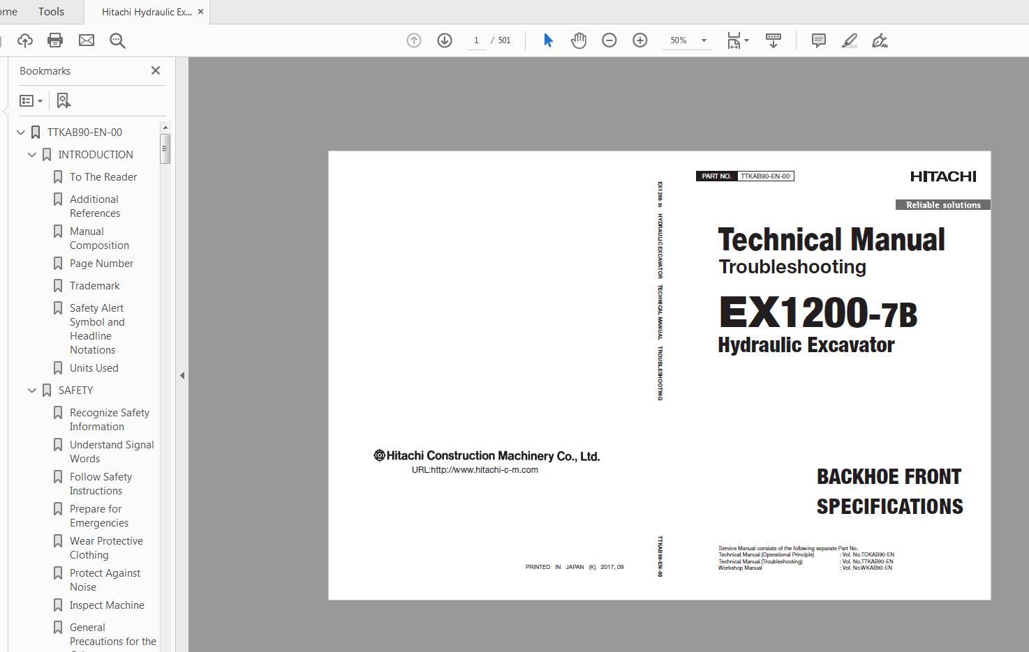Hitachi Hydraulic Excavator EX1200 7B Technical Manual TTKAB90 EN 00 1