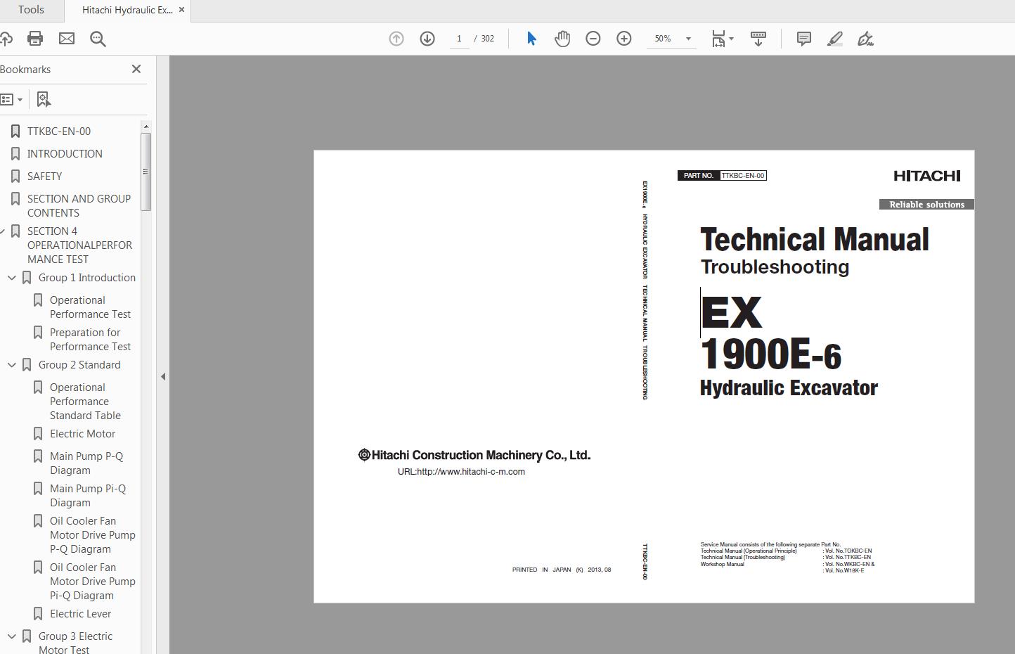 Hitachi Hydraulic Excavator EX1900E 6 Technical Manual TTKBC EN 00 1