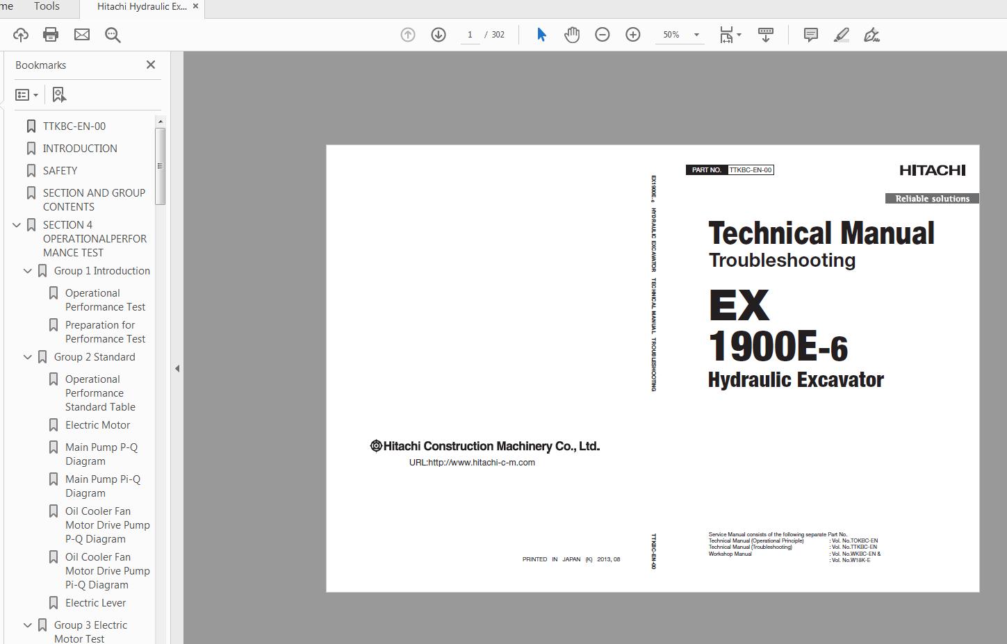 Hitachi Hydraulic Excavator EX1900E 6 Technical Manual TTKBC EN 00201040731 1