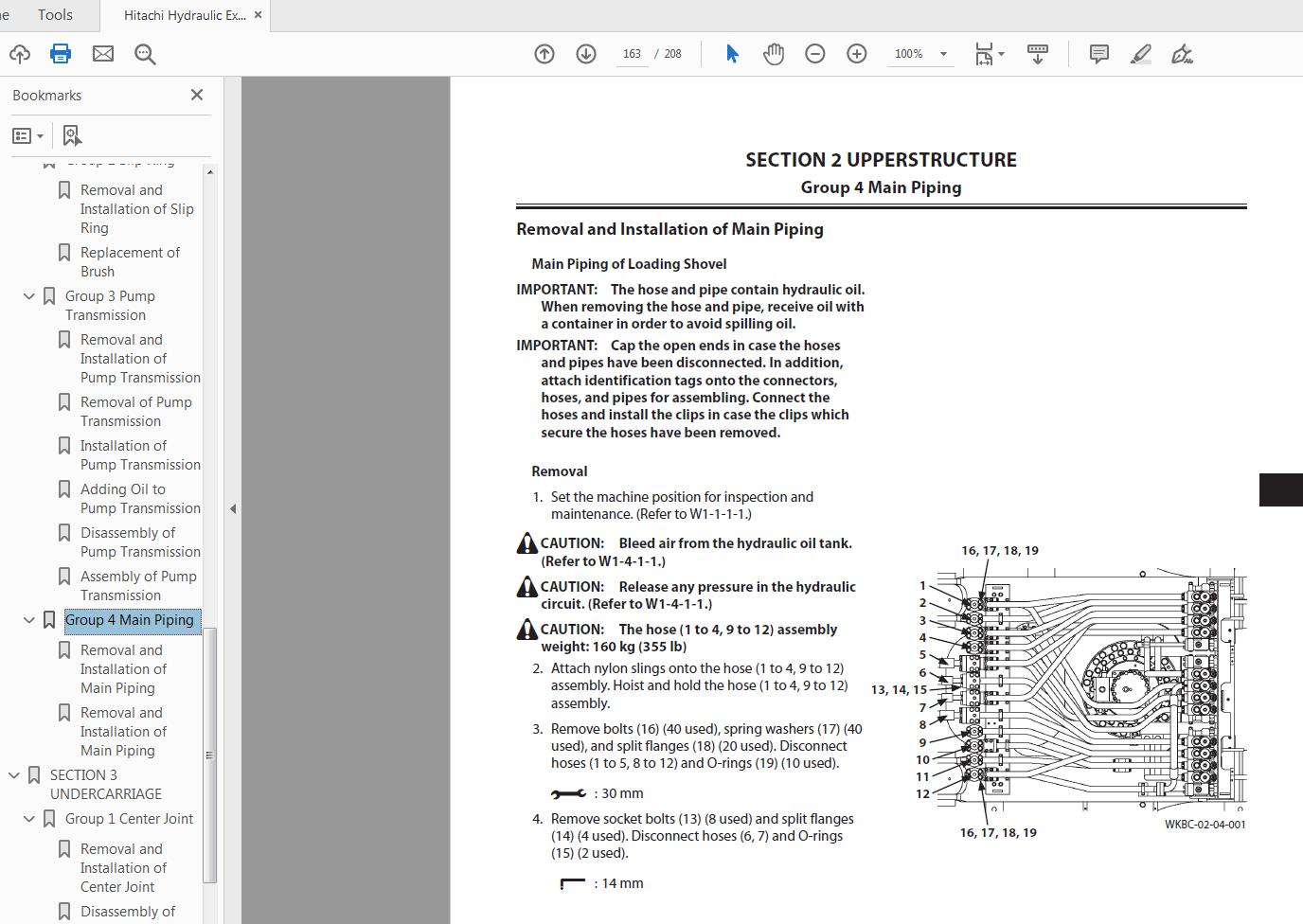 Hitachi Hydraulic Excavator EX1900E 6 Workshop Manual WKBC EN 00 4